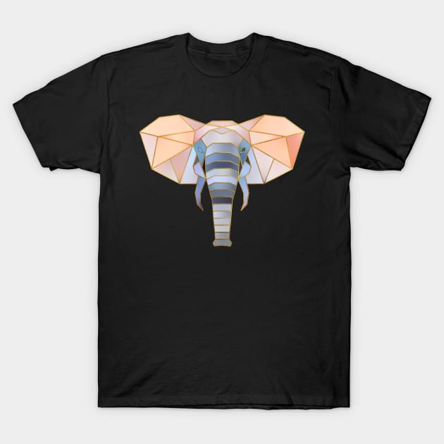 Elephant Head Geometric Gold Lines T-Shirt by HappyGiftArt